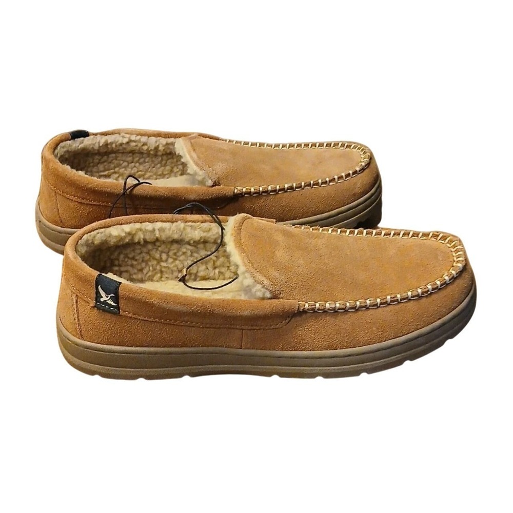 Eddie Bauer Suede Memory Foam Slippers Mens Size S/M Tan House Shoes - Picture 2 of 9